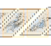 Online Designer Living Room Birds In Blue Framed Paper Print, Set of 2